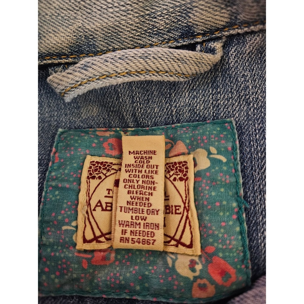 Abercrombie Fitch Denim Jacket Womens Small Distressed Trucker VTG K2K Western - Picture 8 of 8